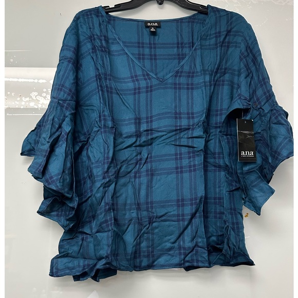a.n.a Tops - A.n.a. Womens Bell sleeve Plaid Blouse in Legion Blue Plaid New With Tags